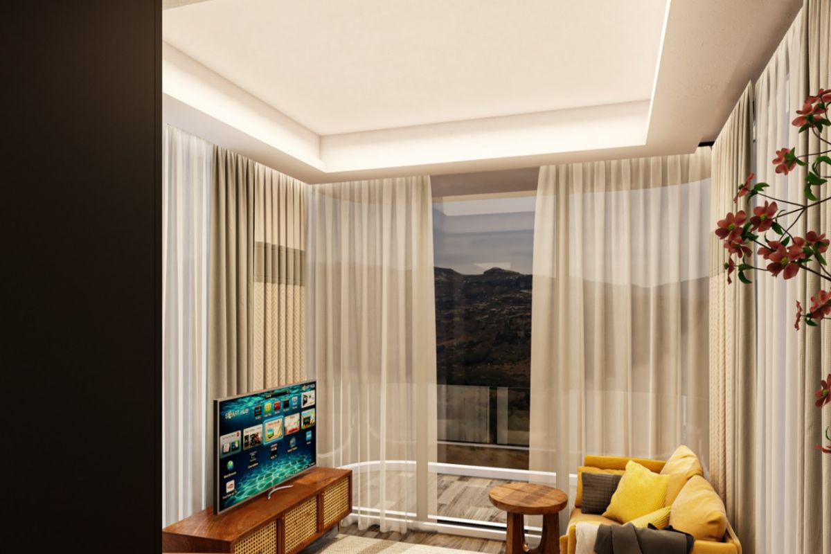 Interior media wall and lounge seating